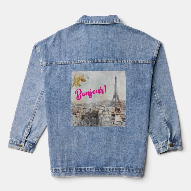 Chaqueta Vaquera Bonjour Eiffel Torre Paris Francia Denim Jacket (Reverso )