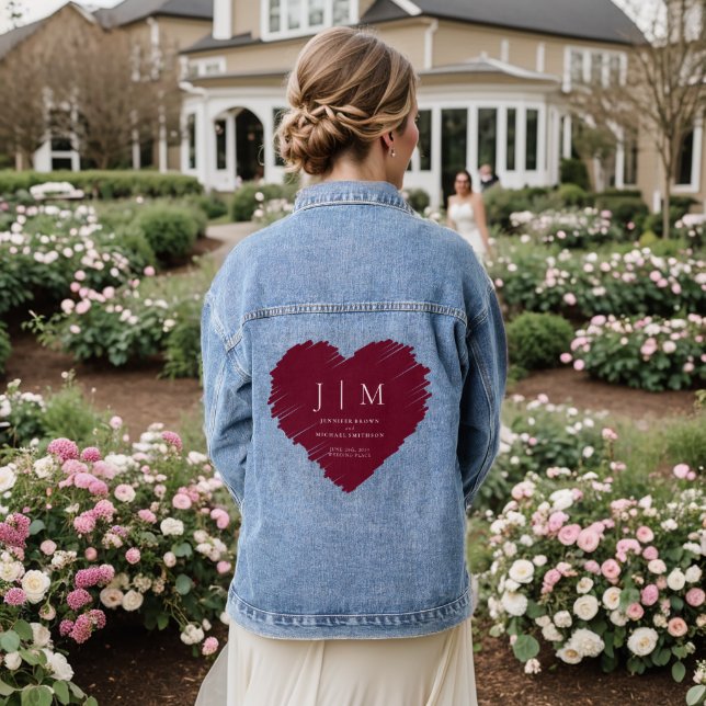 Chaqueta Vaquera Borgoña y blanco Formal Sencillo corazón Monograma (Reverso Boda)