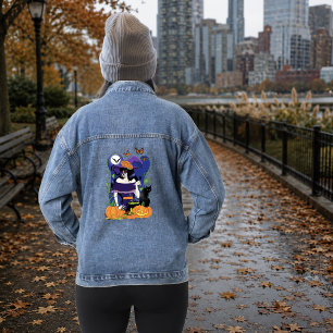 Chaqueta Vaquera Bruja Elegante de Halloween Calavera de Azúcar Púr