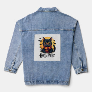Chaqueta Vaquera Bruja Gato Negro Harry Pawter Halloween Divertida 