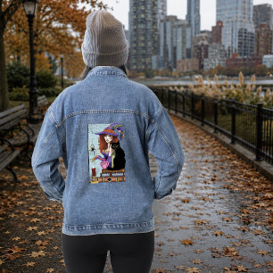 Chaqueta Vaquera Bruja Linda Gato Negro Libros Pociones Rosadas