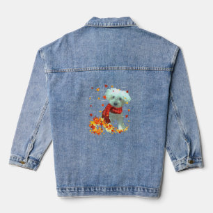 Chaqueta Vaquera Bufanda de Otoño Poochon - Hojas de Otoño Perros