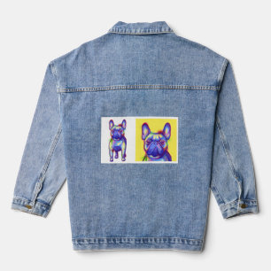 Chaqueta Vaquera Bulldog francés acuarela sobre fondo amarillo