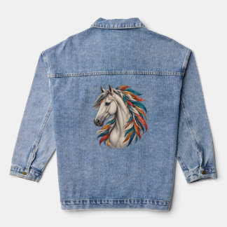 Chaqueta Vaquera Caballo Boho con Crin Plumeada de Mezclilla