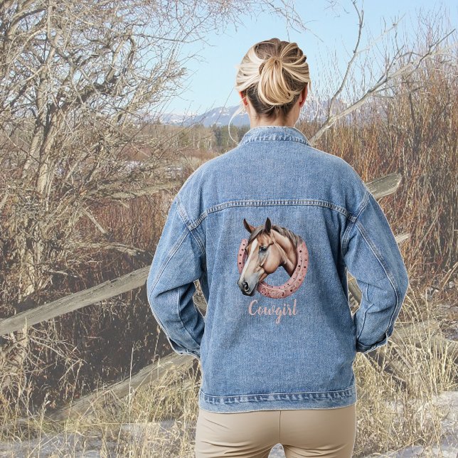 Chaqueta Vaquera Caballo de tema de la niña en herradura rosa (Subido por el creador)