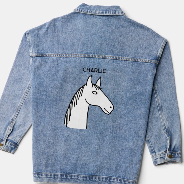 Chaqueta Vaquera Caballo divertido personalizado (Fun horse cartoon personalized name denim jacket)
