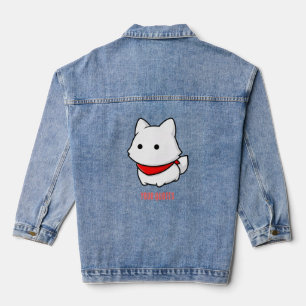 Chaqueta Vaquera Cachorro Blanco Minimalista con Bandana Roja