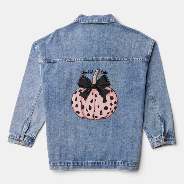 Chaqueta Vaquera Calabazas de Halloween y arcos de coqueta rosa (Reverso )