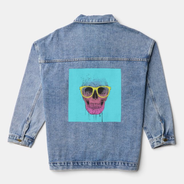 Chaqueta Vaquera Calavera de arte pop con gafas (Reverso )