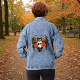 Chaqueta Vaquera Calavera de azúcar vibrante búho rosas rojas