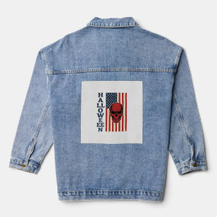 Chaqueta Vaquera Calavera de Halloween Patriótica Vintage Bandera E