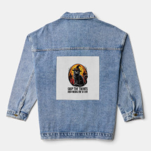 Chaqueta Vaquera Camiseta de gato de Halloween grabado vintage espe