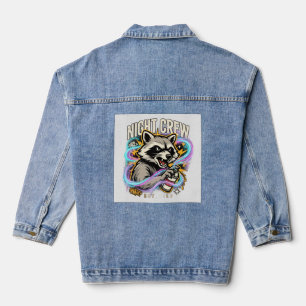 Chaqueta Vaquera Camiseta de Grafiti de Mapache de la Tripulación N