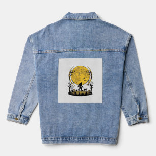 Chaqueta Vaquera Camiseta de Halloween de Bigfoot Luna Llena Paseo