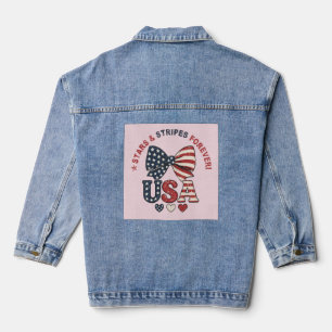 Chaqueta Vaquera Camiseta Patriótica de Cuarto de Julio con Lazo de