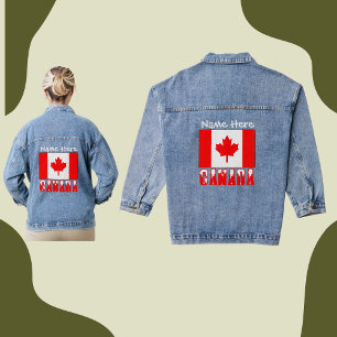 Chaqueta Vaquera Canadá y bandera canadiense personalización blanca
