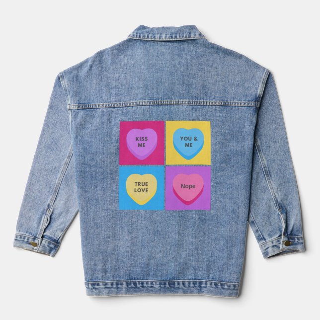 Chaqueta Vaquera Candy Hearts divertidos anti Día de San Valentín (Reverso )
