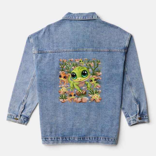 Chaqueta Vaquera Caracteres de dibujos animados de Baby Geckos Cute (Reverso )