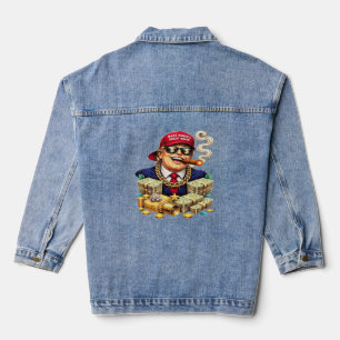 Chaqueta Vaquera Cartoon Satírico de Billonario MAGA — Arte Pop Ret