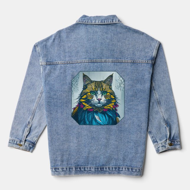 Chaqueta Vaquera Cat That Ate The Canary Feathers | Wearable Art (Reverso )