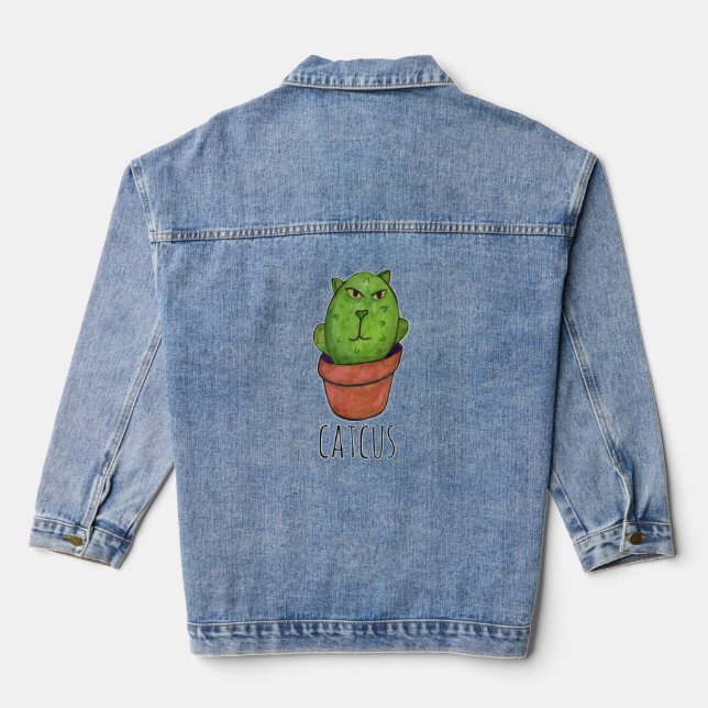 Chaqueta Vaquera Catcus Funny Mascota Cactus Kitty Art (Reverso )