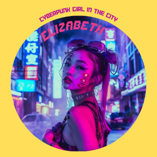 Chaqueta Vaquera Chica al estilo ciberpunk en la ciudad