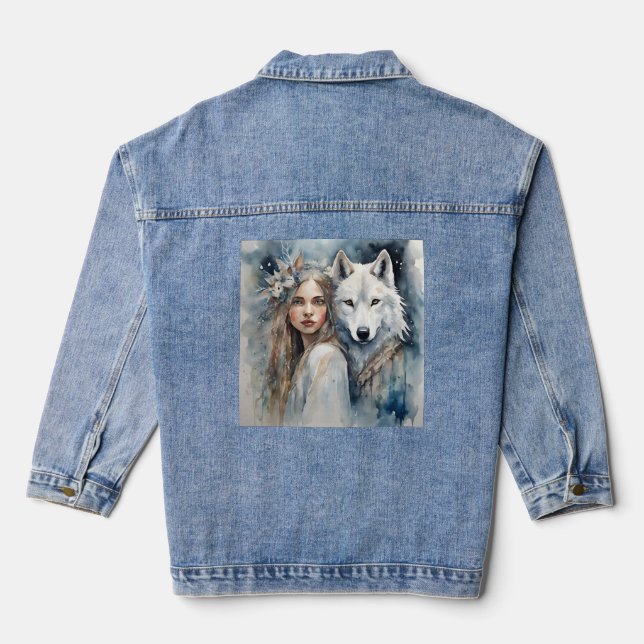Chaqueta Vaquera Chica eslavo y lobo blanco (Reverso )