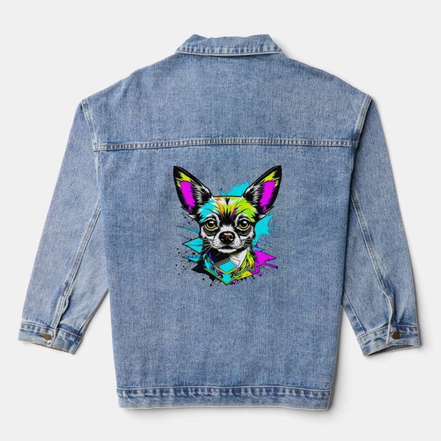 Chaqueta Vaquera Chihuahua Cyberpunk estilo Art Dog Lover (Reverso )