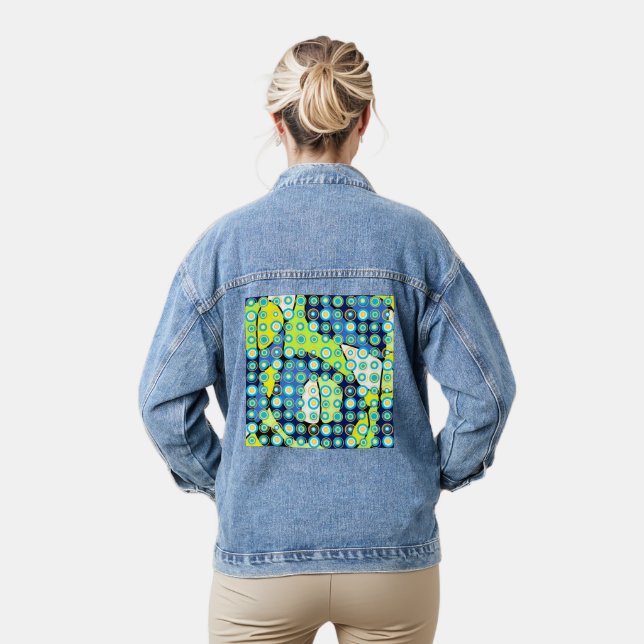 Chaqueta Vaquera Círculos Retro Turquesa Amarilla Sobre Verde Azul  (Modelo)