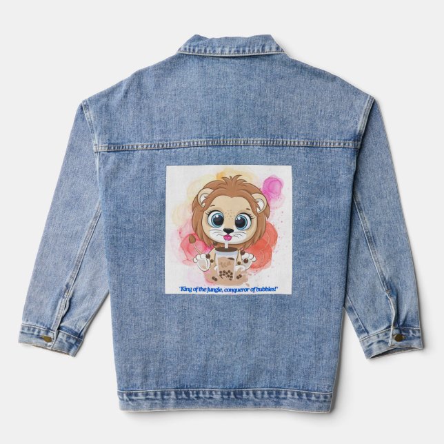 Chaqueta Vaquera Cita de león personalizado bebiendo té bobba (Reverso )