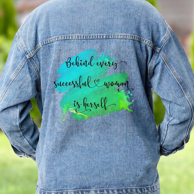 Chaqueta Vaquera Cita de Mujer Exitosa Script Turquesa Acuarela (Subido por el creador)