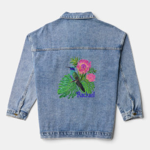 Chaqueta Vaquera Colibrí y flores personalizadas