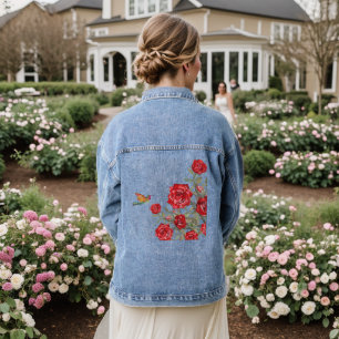 Chaqueta Vaquera Colibrí y rosas rojas