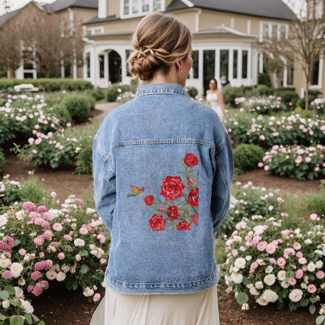 Chaqueta Vaquera Colibrí y rosas rojas (Reverso Boda)