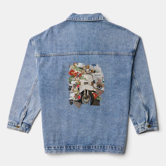 Chaqueta Vaquera Collage de Scooter Viejo (Reverso )