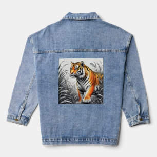 Chaqueta Vaquera Color del arte del tigre Dibujo parcial blanco neg