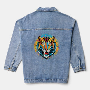 Chaqueta Vaquera Colores de arcoíris de cabeza de tigre pintan manc