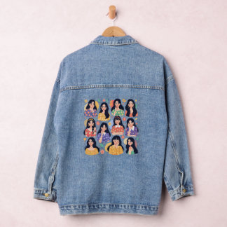 Chaqueta Vaquera Colorful Folk Art Aesthetic Women Portraits