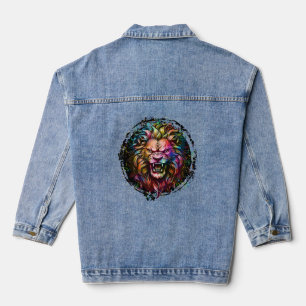 CHAQUETA VAQUERA COLORIDA GEOMÉTRICA ABSTRACTA LION MAJESTICA ROAR
