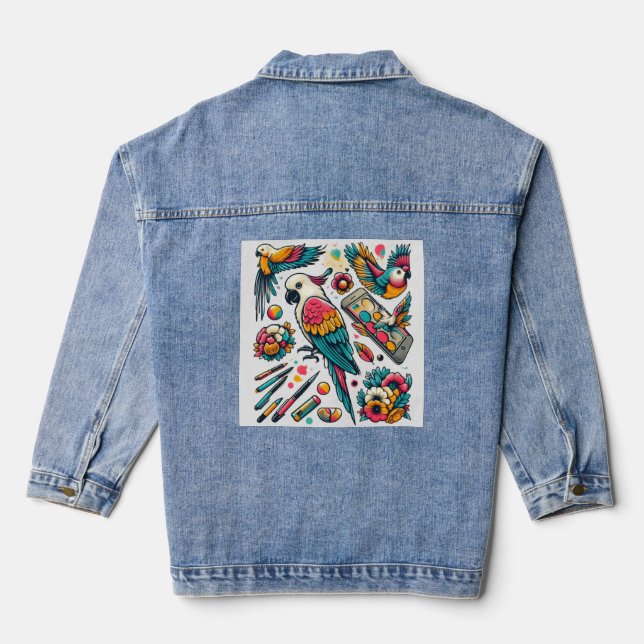 Chaqueta Vaquera Coloridos loros Arte Tropical (Reverso )