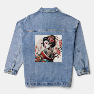 Chaqueta vaquera con retrato de geisha Arte flor