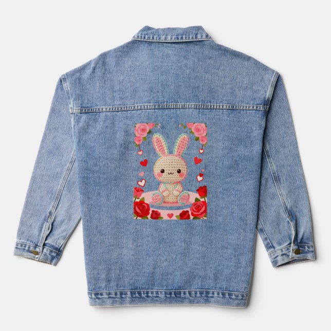 Chaqueta Vaquera Conejo de ganchillo dulce y rosas (Reverso )