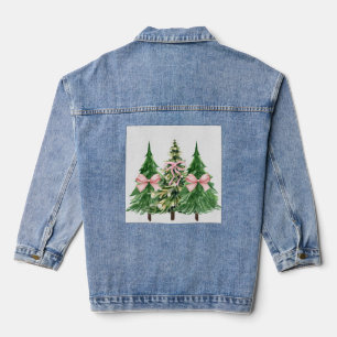Chaqueta Vaquera Coquette Christmas Tree, Mama Cancer AwarenessCo