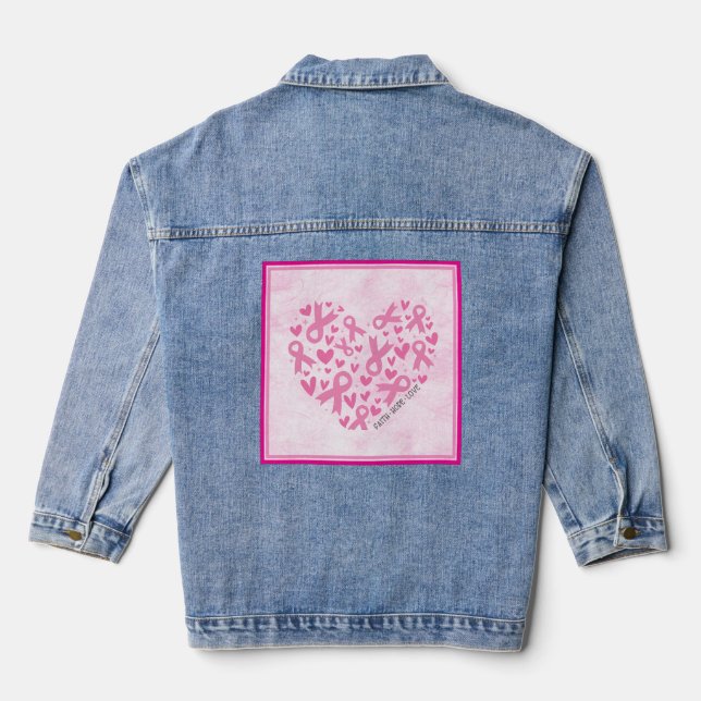 Chaqueta Vaquera Corazón de apoyo al cáncer de mama - Cintas rosada (Reverso )