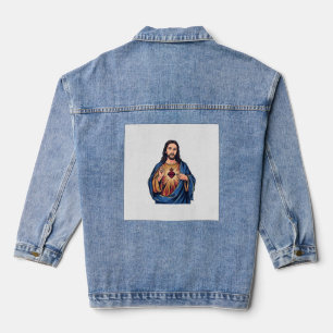 Chaqueta Vaquera Corazón Sagrado Grabado Antiguo Vector Religioso D