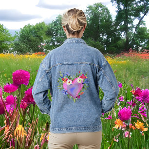 Chaqueta Vaquera Corazón y flores de acuarela
