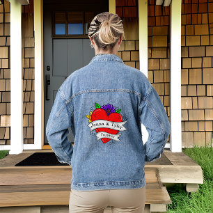 Chaqueta Vaquera Corazón y Flores Románticas Personalizadas