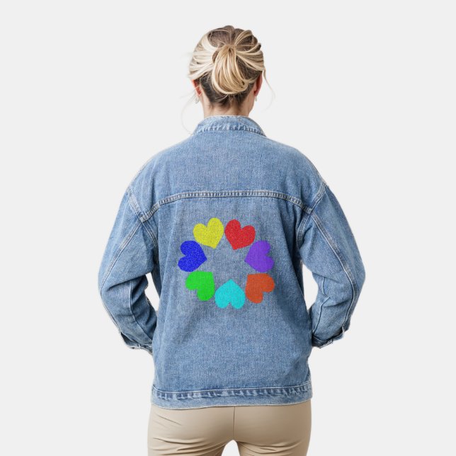 Chaqueta Vaquera Corazones florales de amor arcoiris (Modelo)