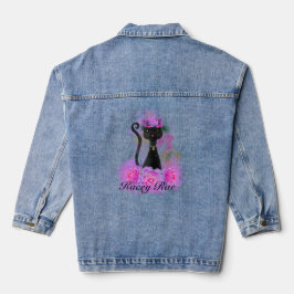 Chaqueta Vaquera Corona de flores de gato negro sentada en rosas ro