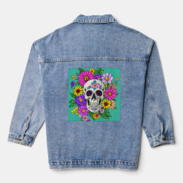 Chaqueta Vaquera cráneo colorido con flores 